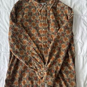 Urban Outfitters Orange and Brown Geometric Button-Down Shirt